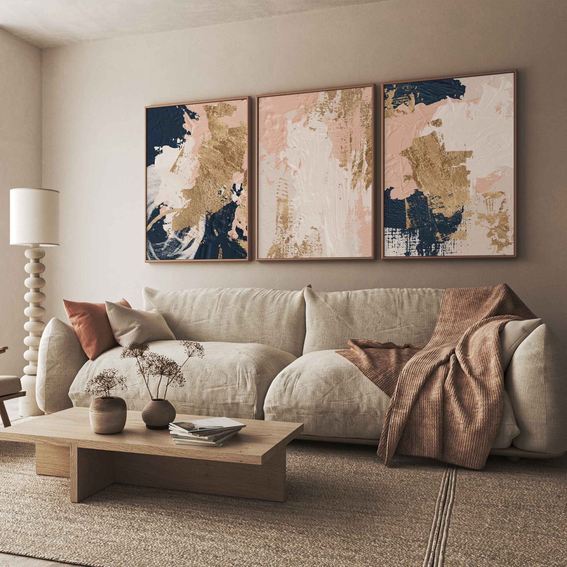 Pink Navy Abstract Framed Canvas