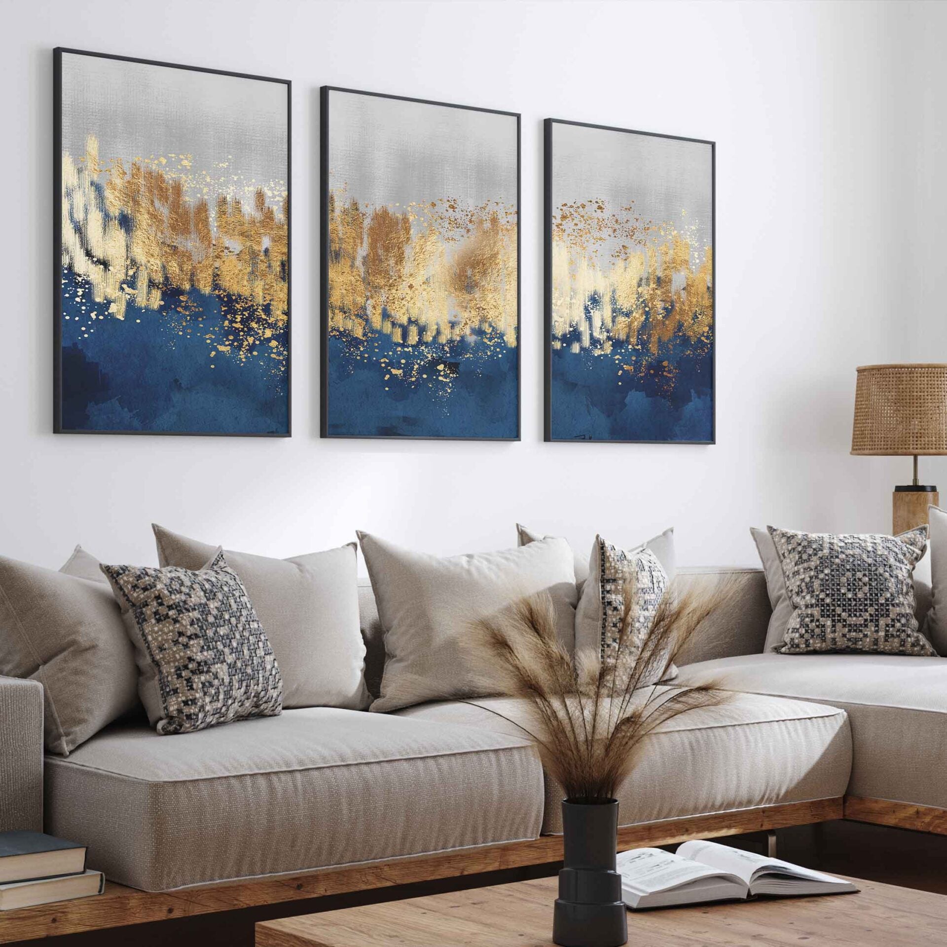 Navy And Gold Abstract Framed Canvas