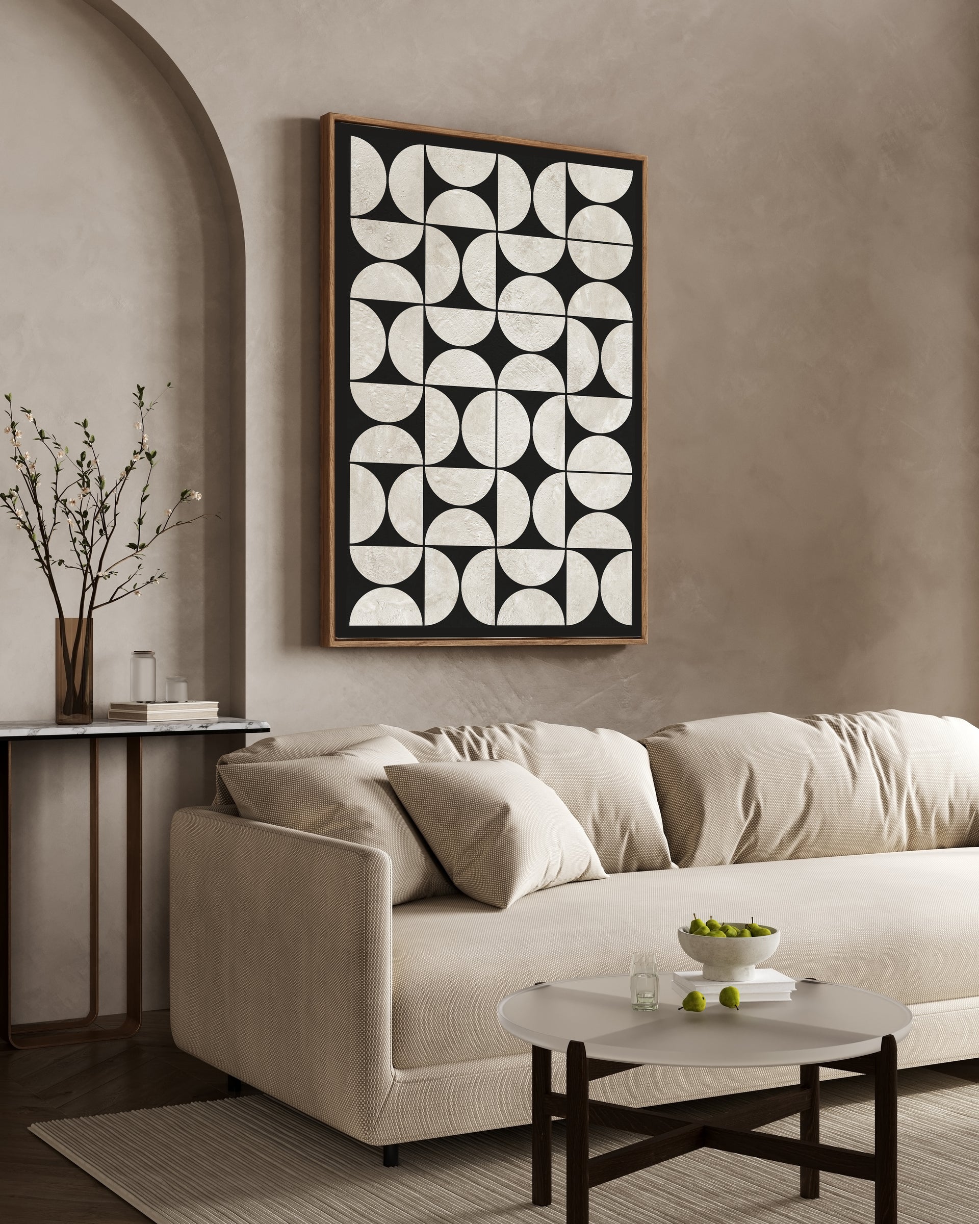 Monochrome Semicircle Art Framed Canvas