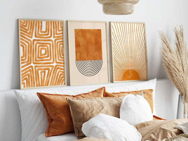 Burnt Orange Sun & Shapes Wall Art