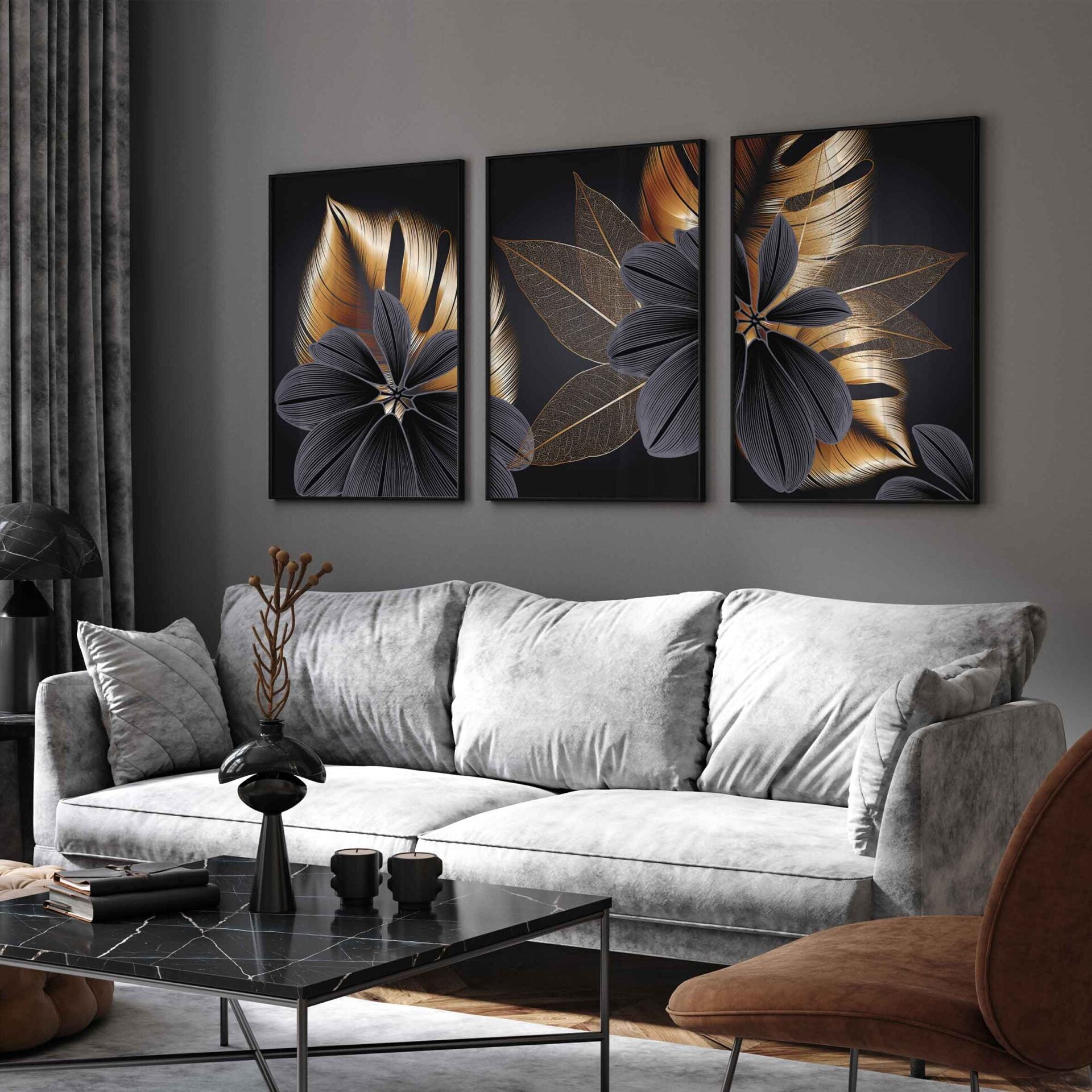 Abstract Golden Leaf Wall Art