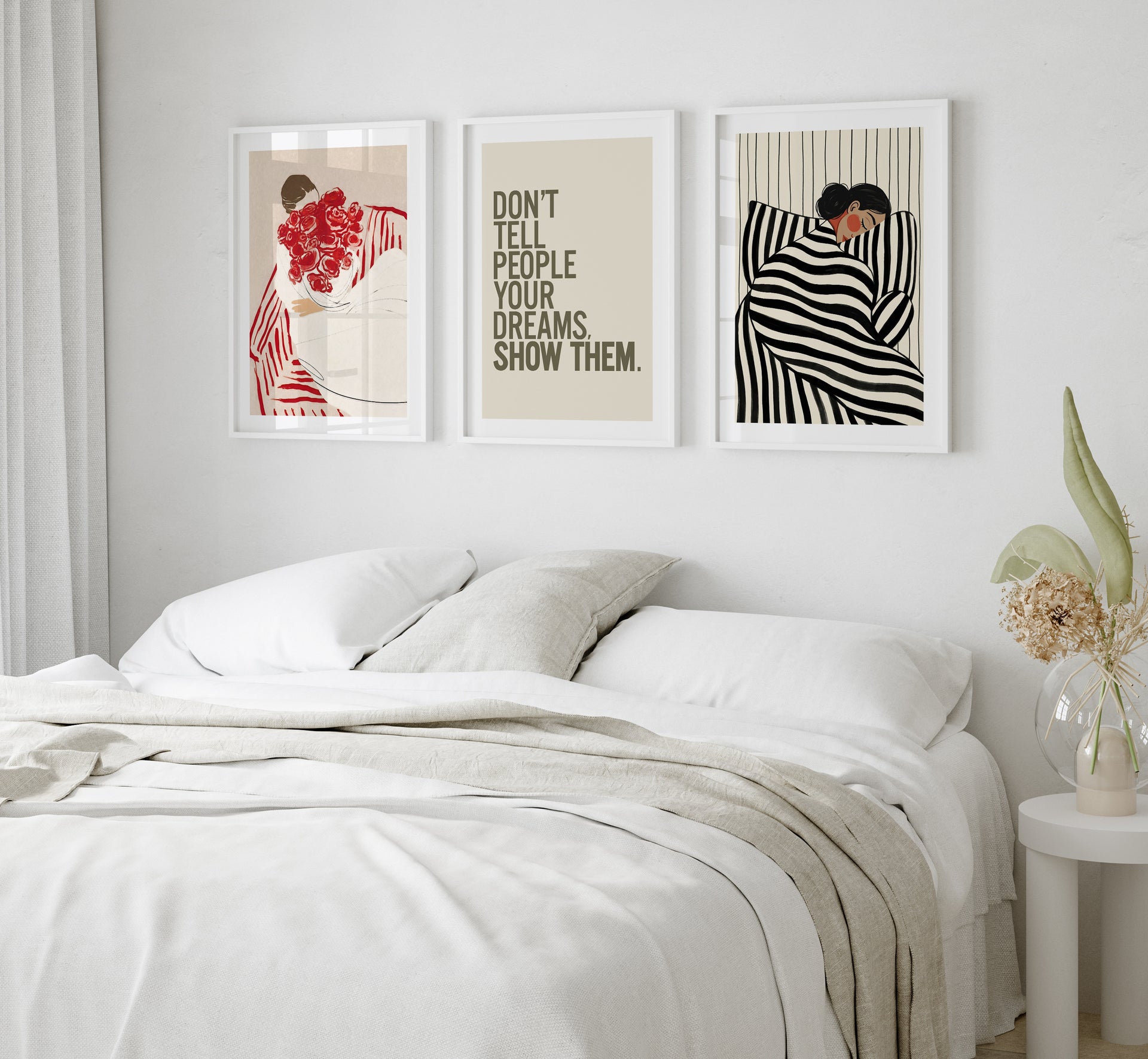 Red Rose & Chic Illustration Trio Wall Art
