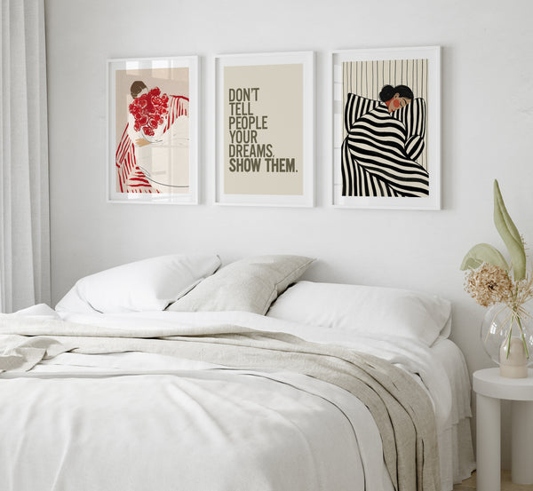 Red Rose & Chic Illustration Trio Wall Art
