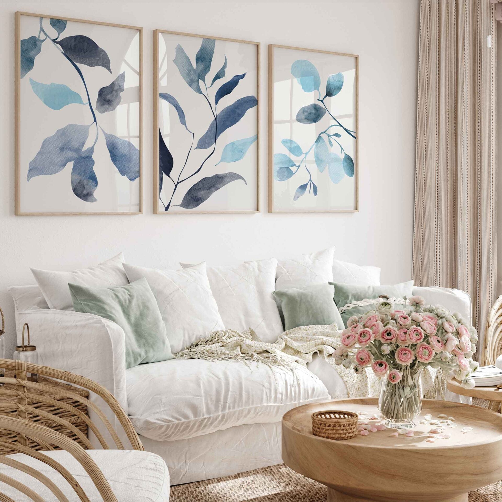 Abstract Blue Leaf Wall Art