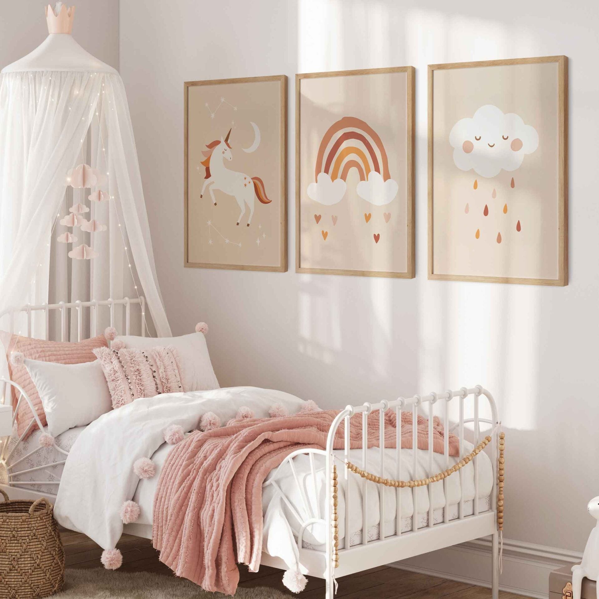 Boho Unicorn, Rainbow &amp; Cloud Prints Wall Art