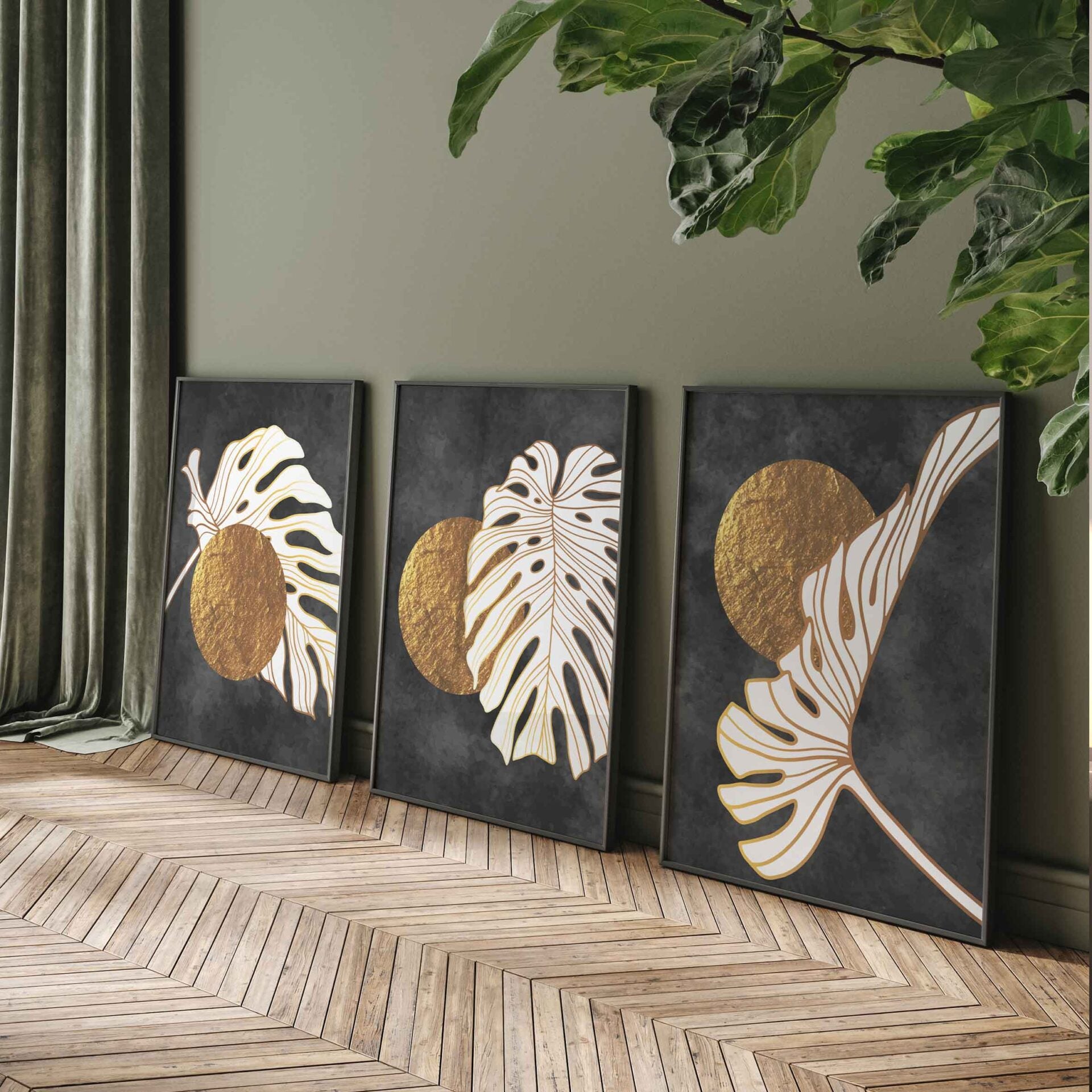 Abstract Golden Leaf Wall Art