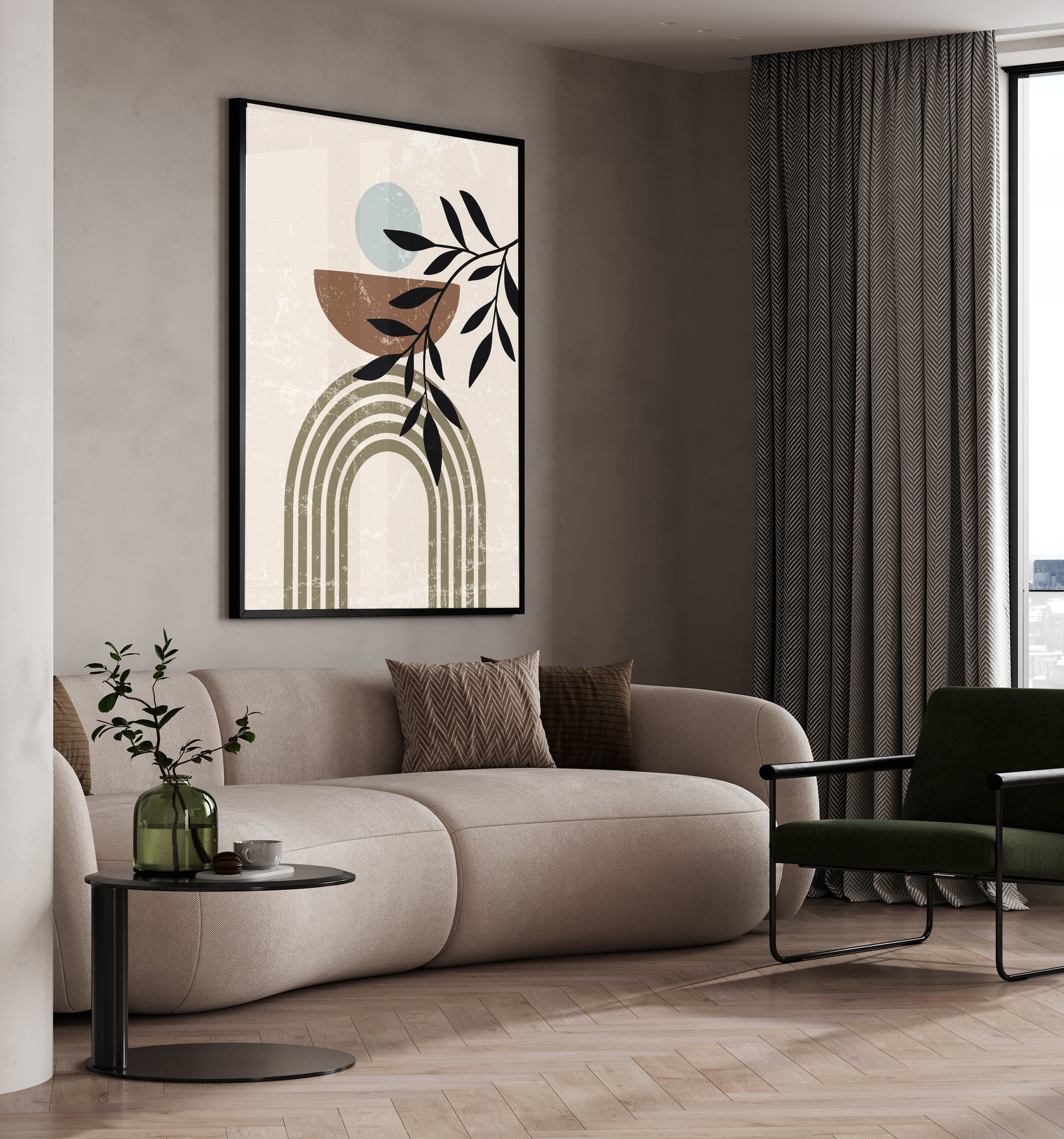 Olive Arch & Leaf Framed Canvas