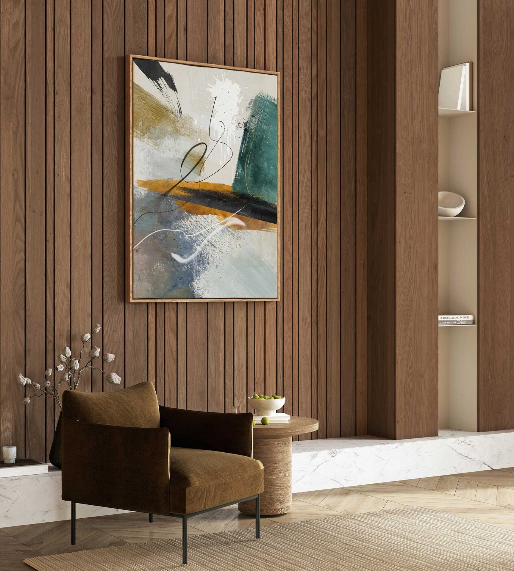 Abstract Teal Harmony Framed Canvas