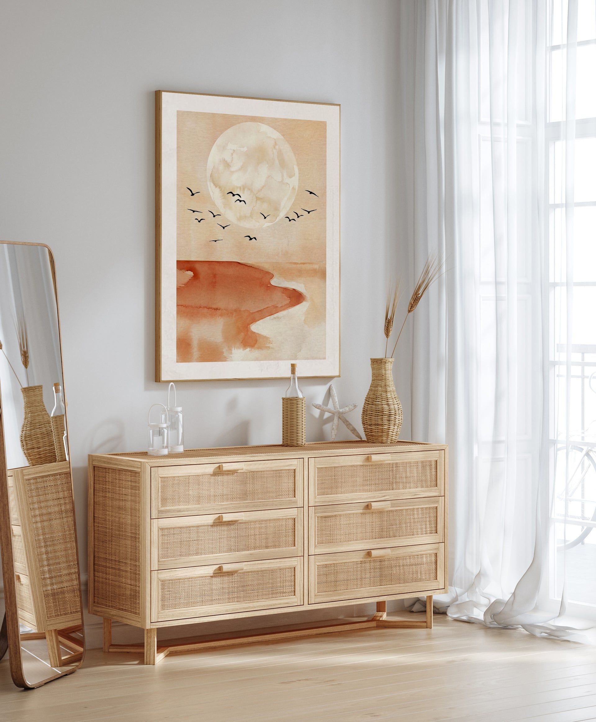 Abstract Coastal Moonrise Framed Canvas