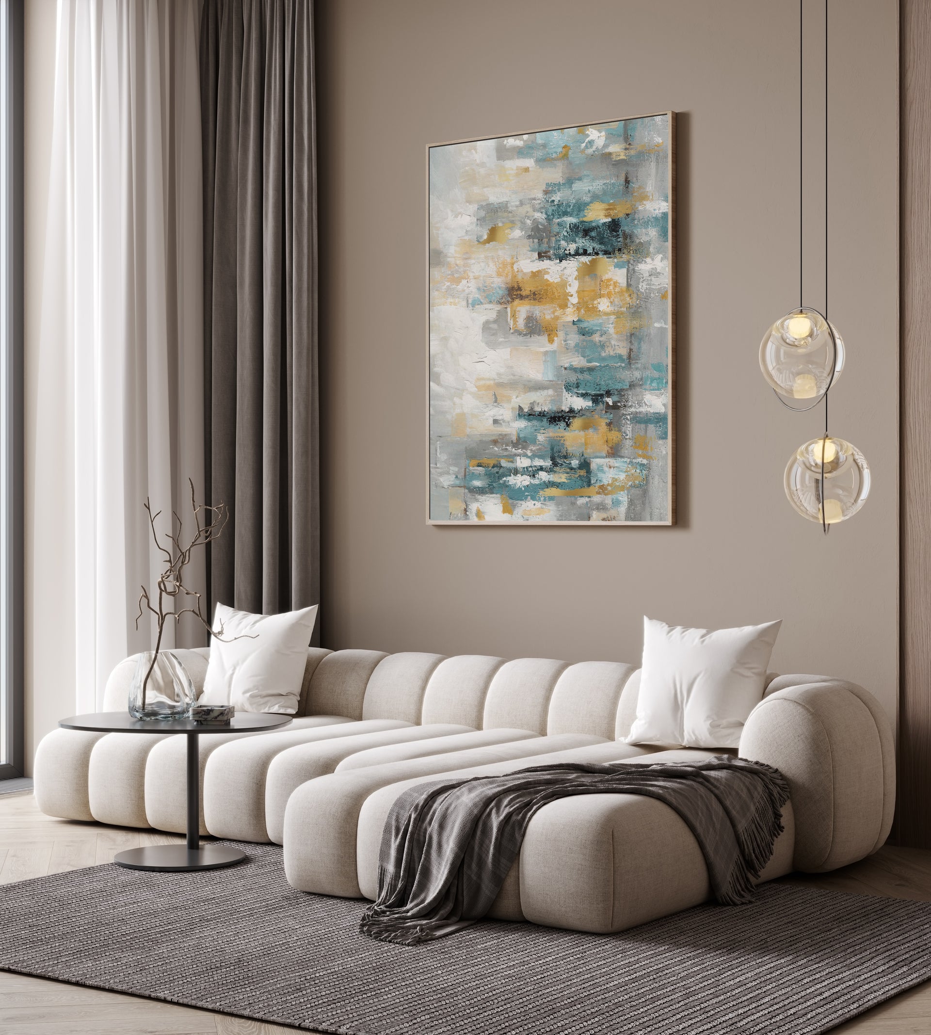 Abstract Teal & Gold Texture Framed Canvas