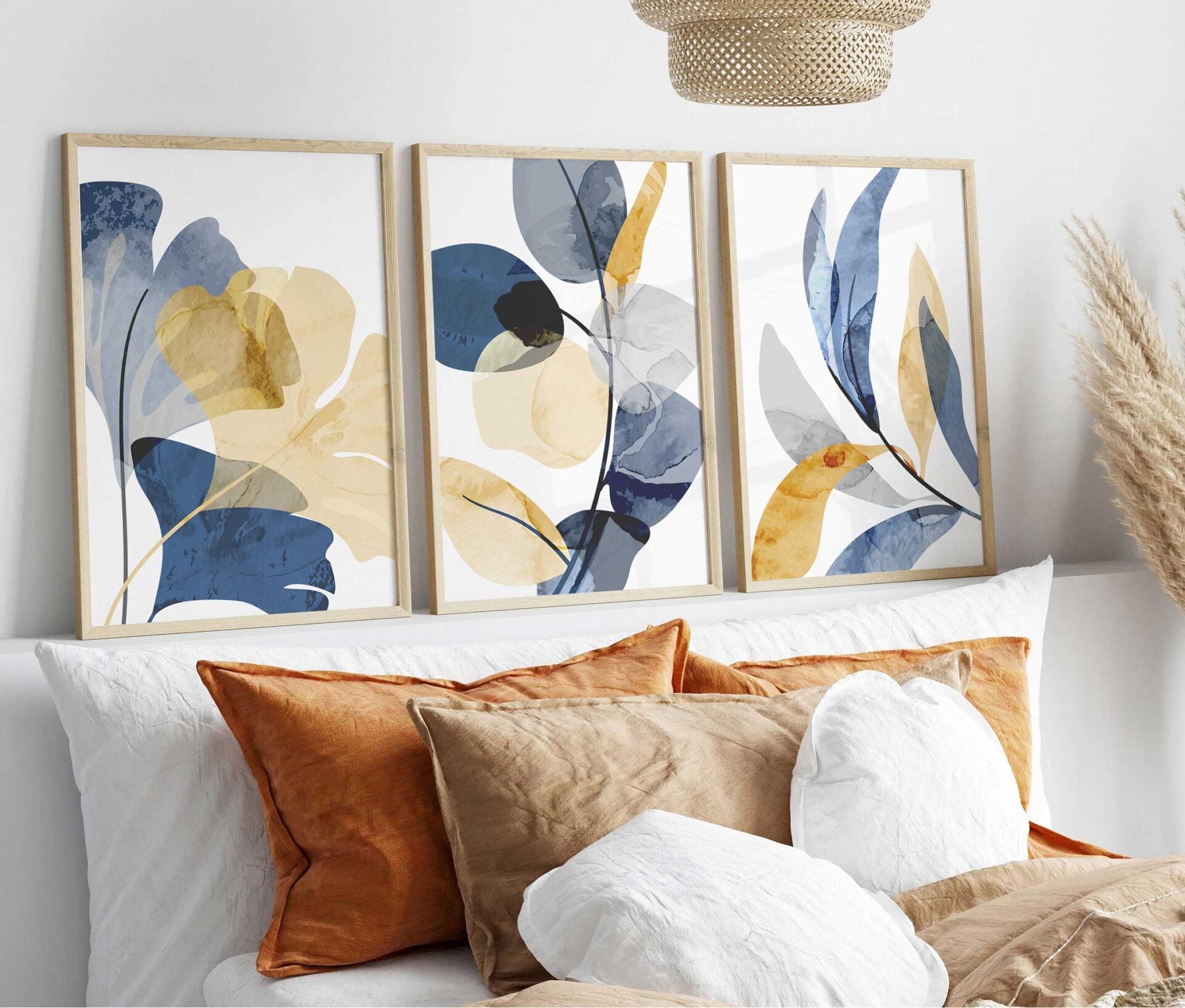 Blue And Gold Leaves Wall Art