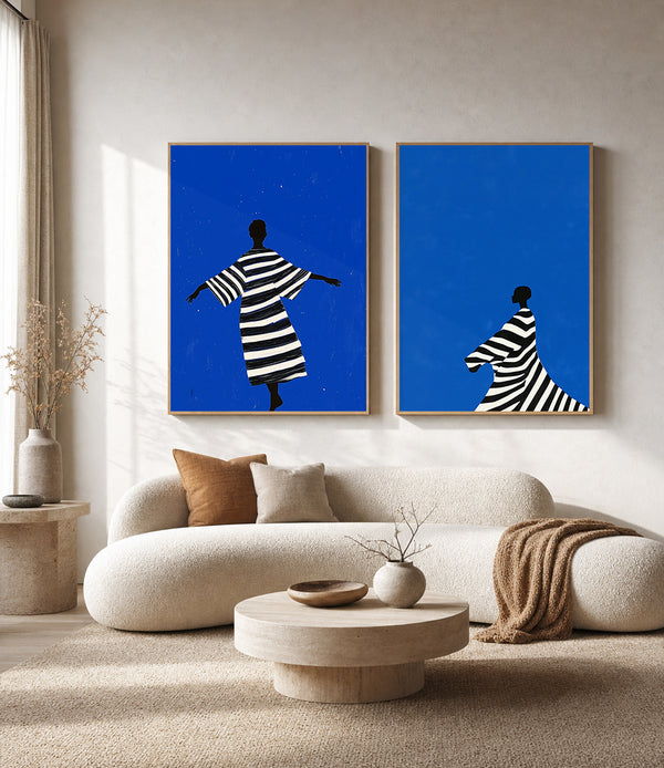 Bold Blue & Stripes Figurative Framed Canvas