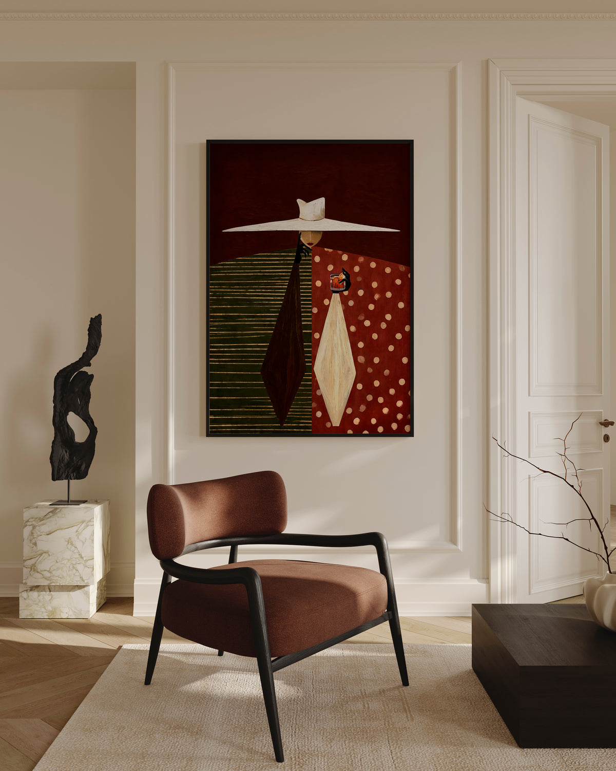 Bold Green & Red Figurative Framed Canvas