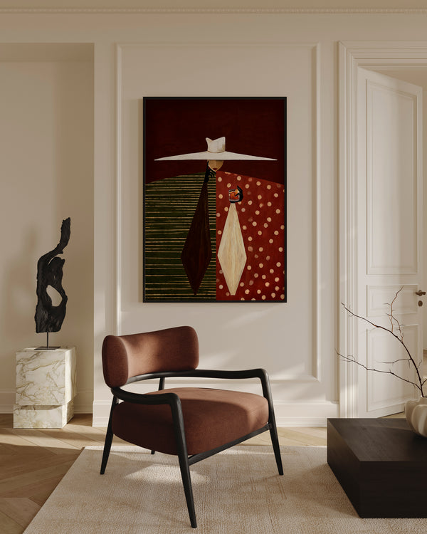 Bold Green & Red Figurative Framed Canvas