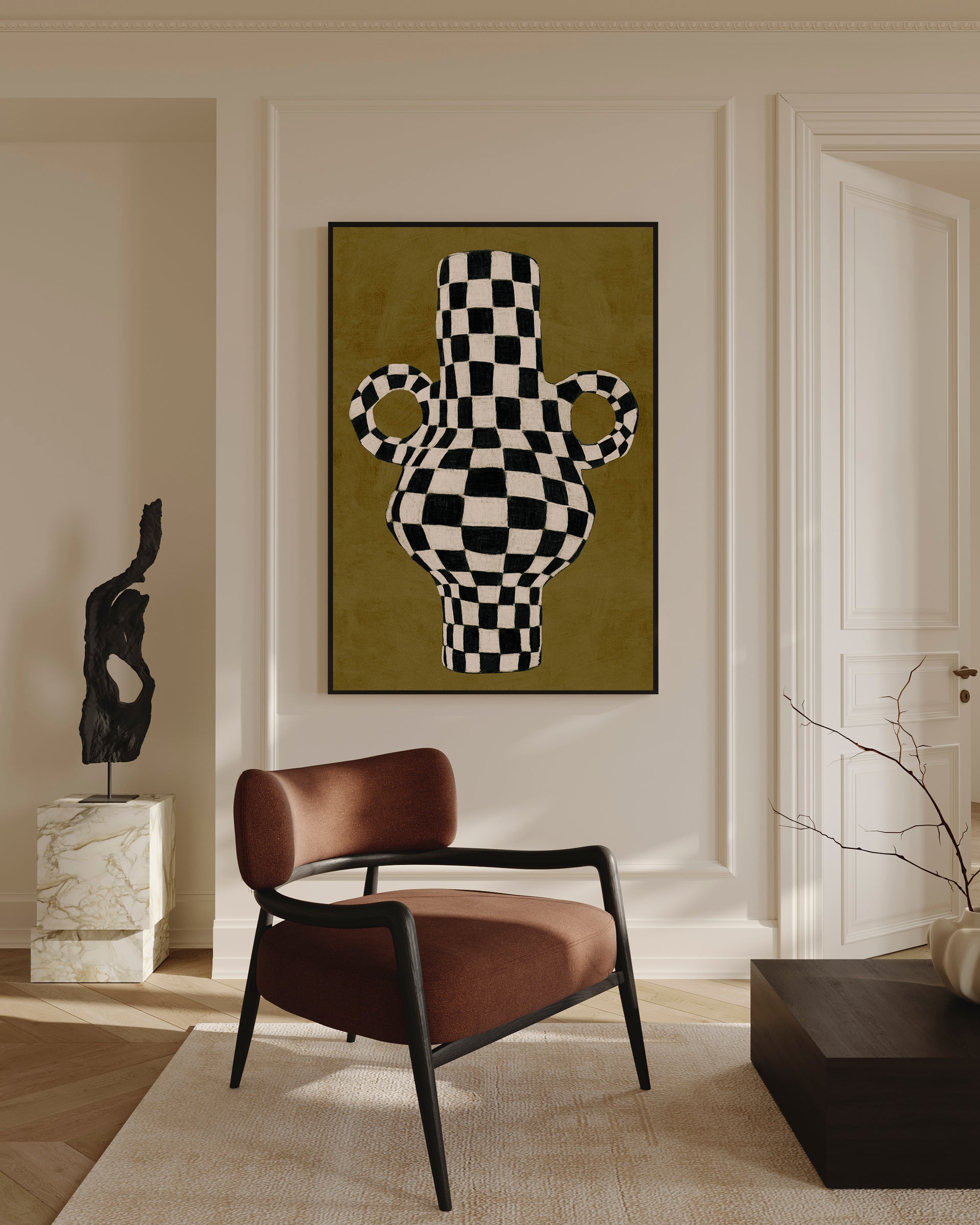 Checkerboard Amphora Framed Canvas