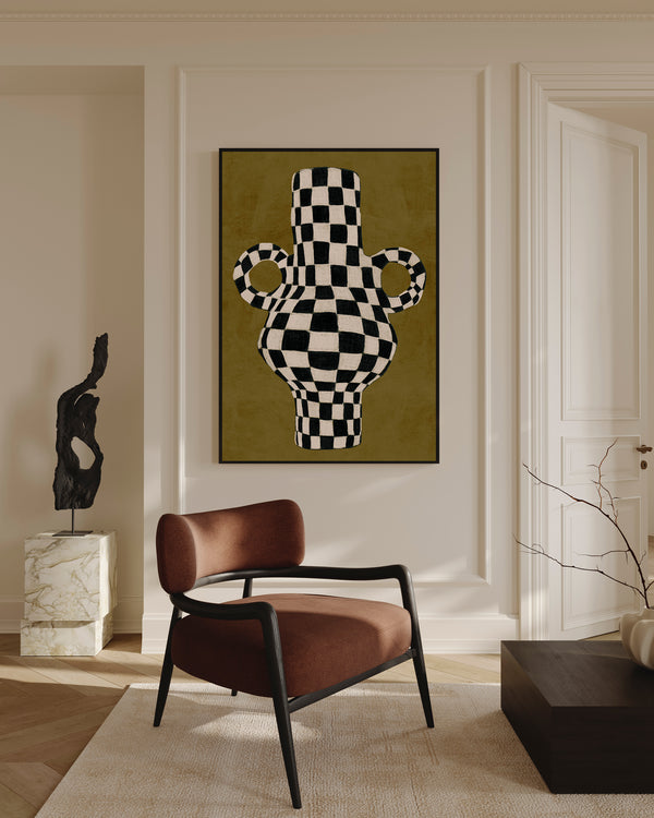 Checkerboard Amphora Framed Canvas