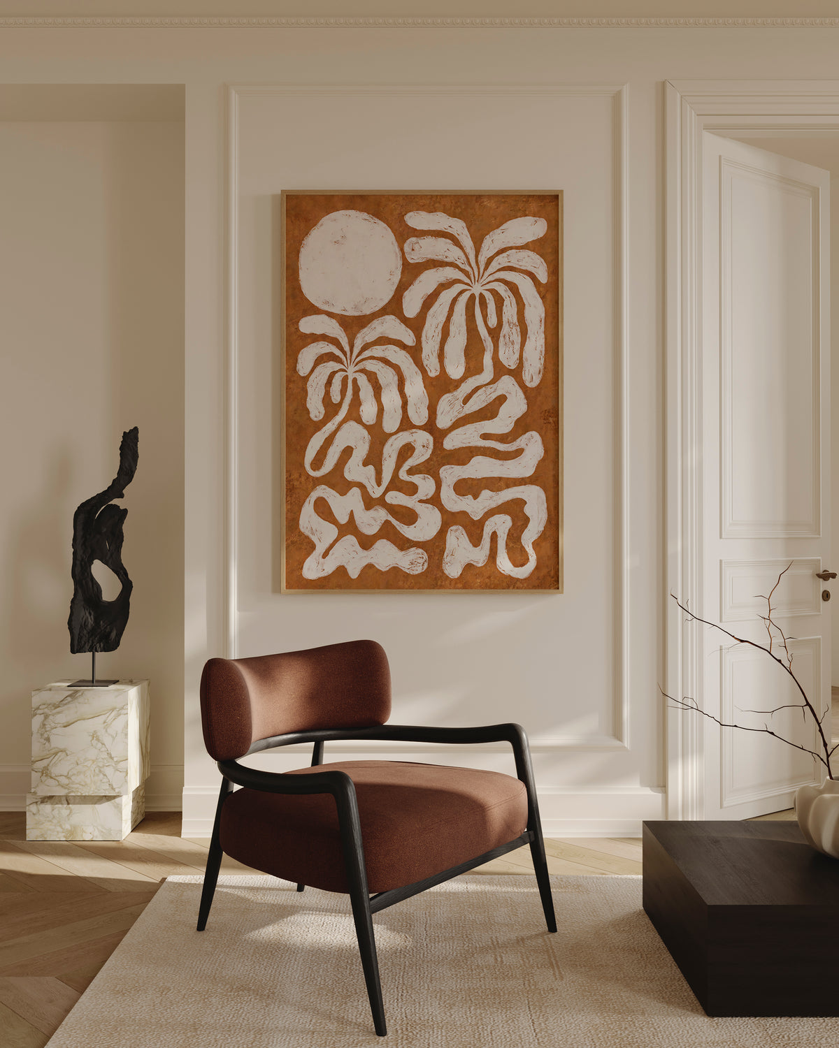 Earth Tone Abstract Floral Framed Canvas