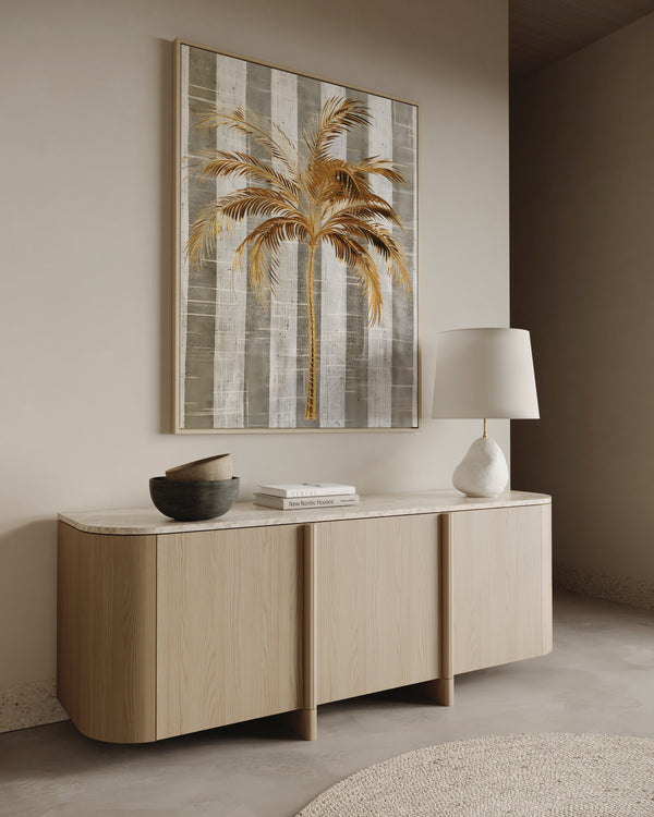Golden Palm Stripes Framed Canvas
