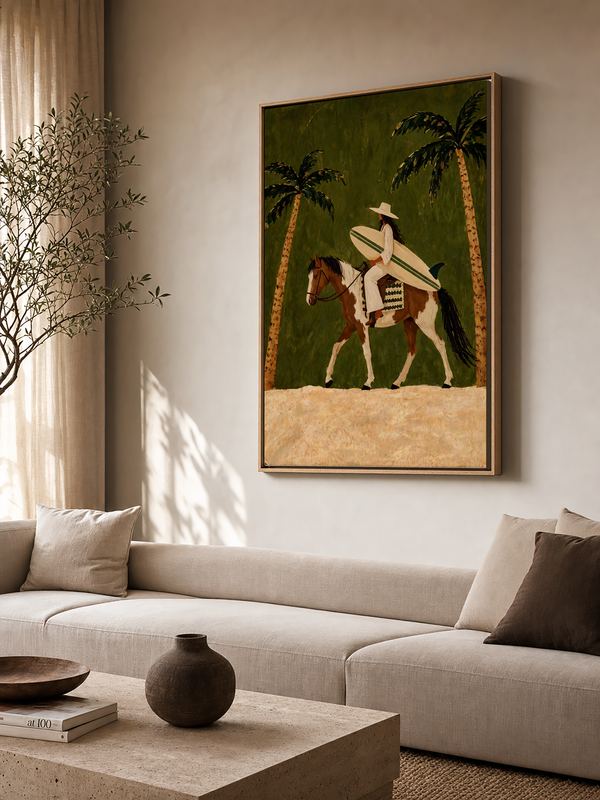 Minimalist Coastal Surfer Rider Framed Canvas