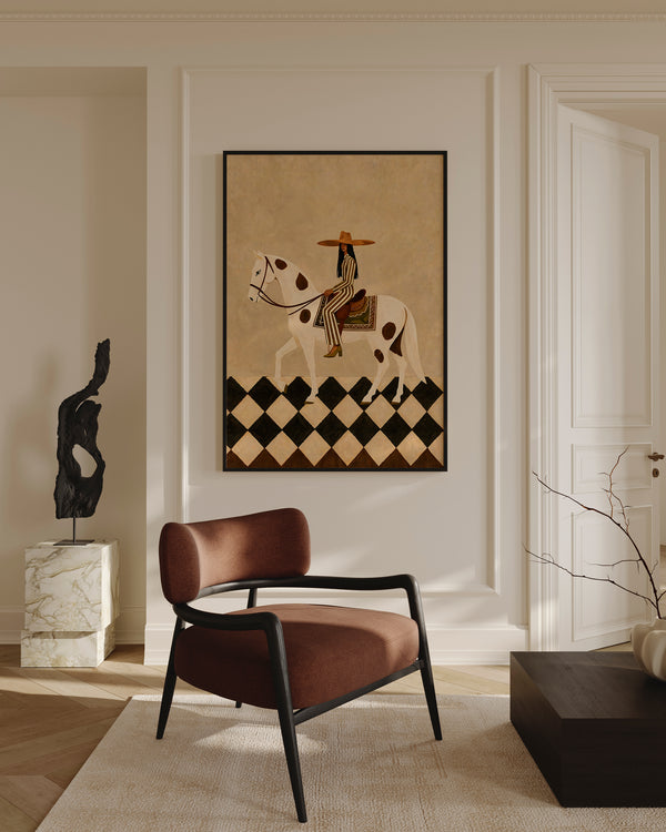 Minimalist Equestrian Checkerboard Framed Canvas