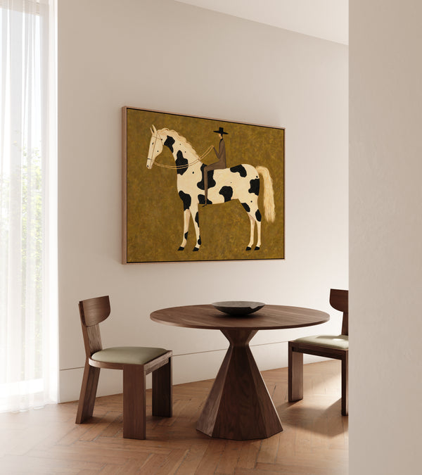 Minimalist Equestrian Rider Earth Tone Framed Canvas