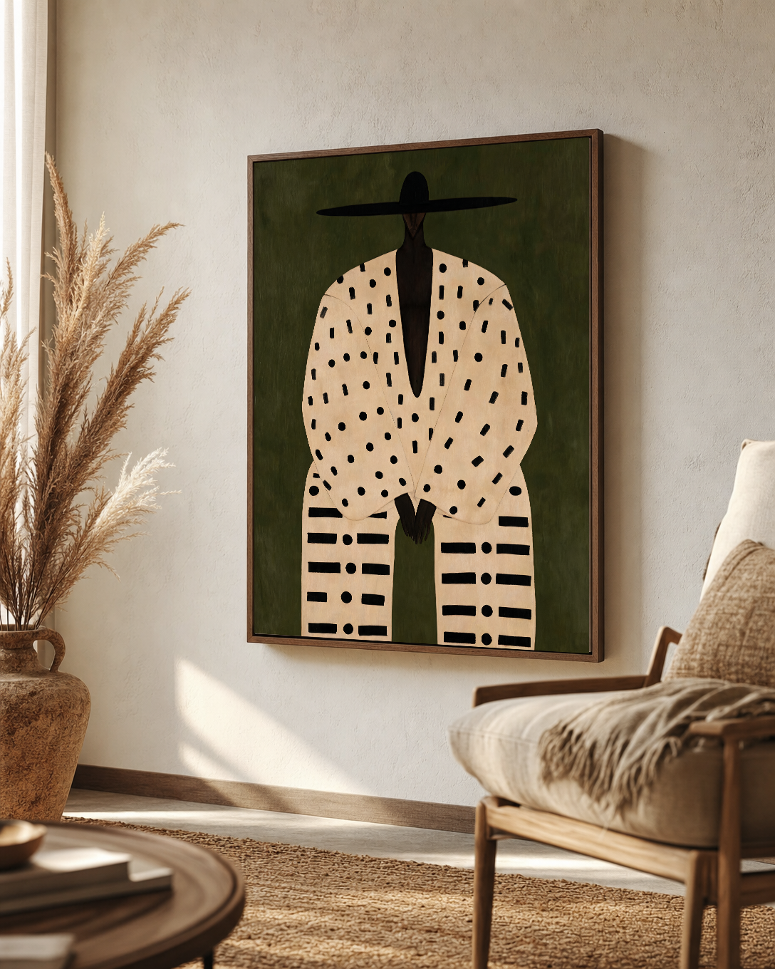 Modern Boho Figurative Green Framed Canvas