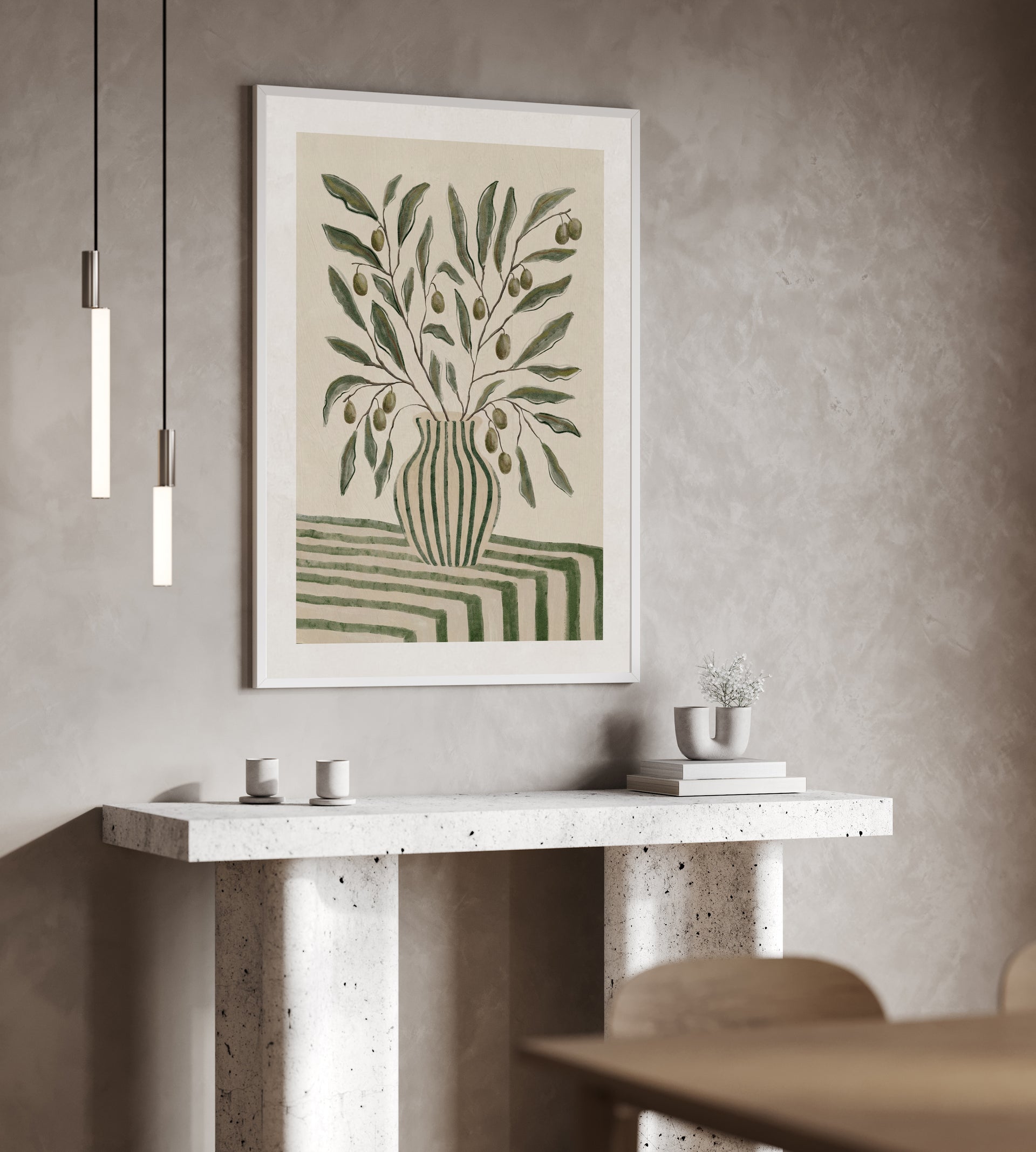 Modern Mediterranean Olives Framed Canvas