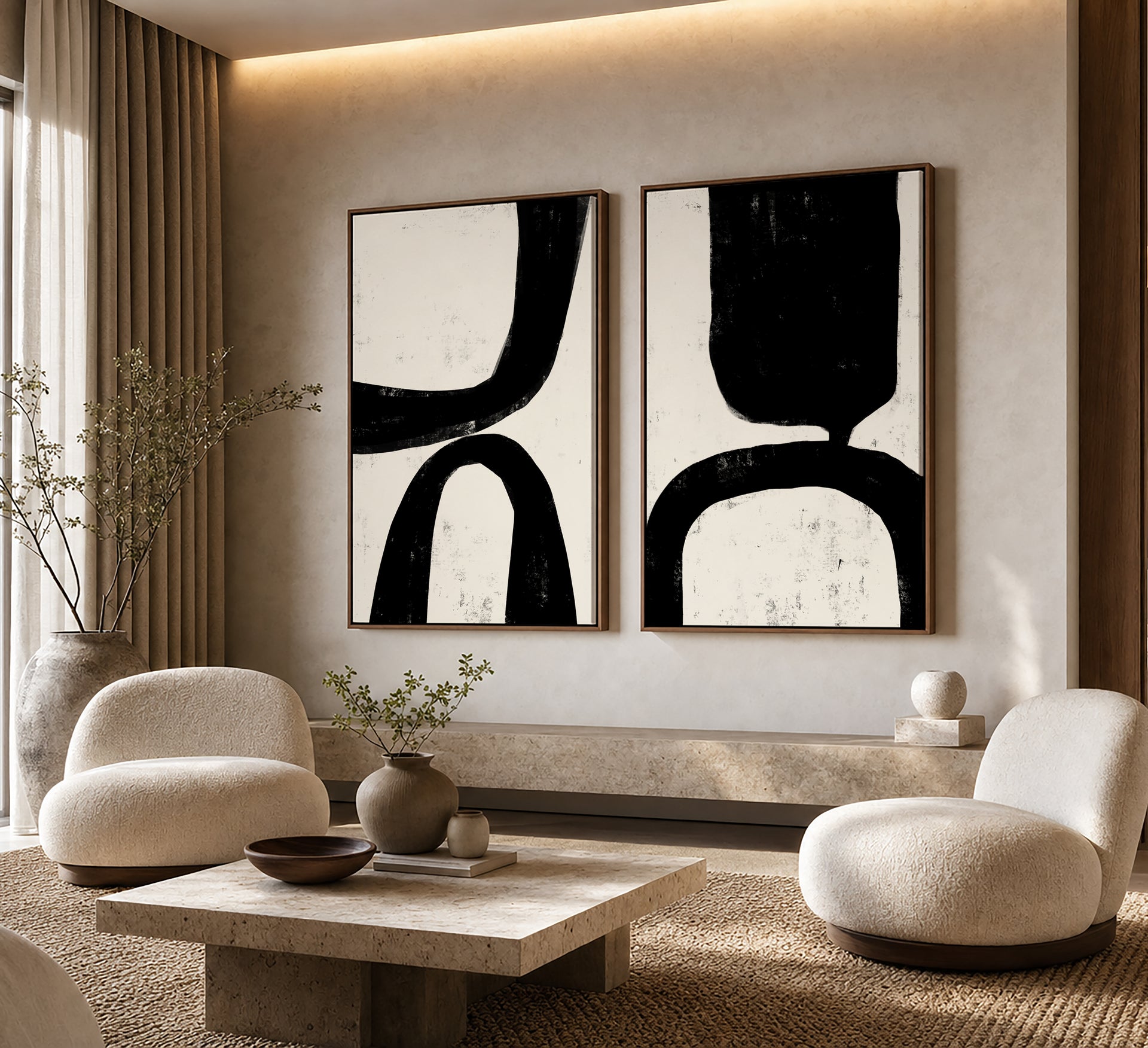 Modern Minimalist Monochrome Framed Canvas