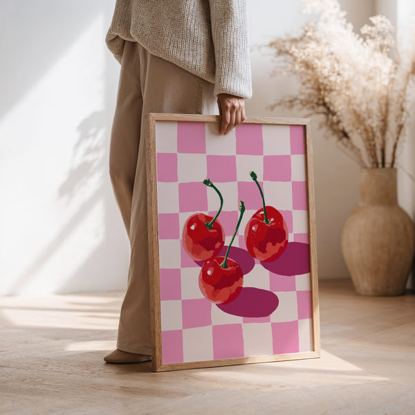 Preppy Pink Cherries Wall Art