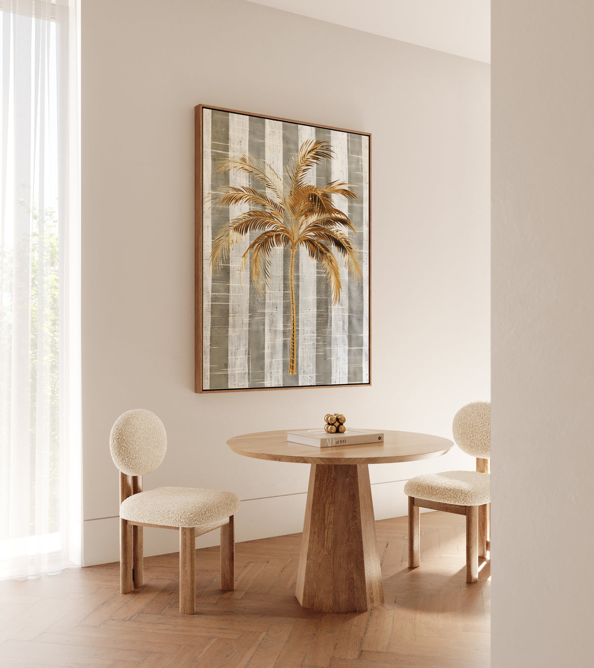Golden Palm Stripes Framed Canvas
