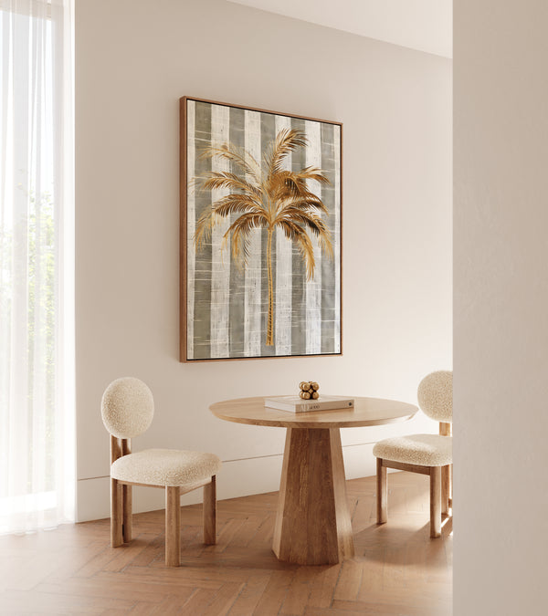 Golden Palm Stripes Framed Canvas