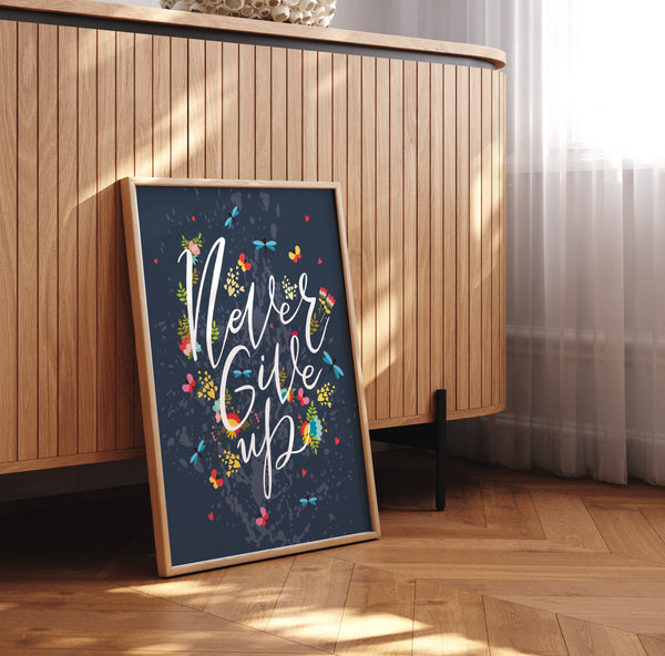 Navy Blue Floral Quote Wall Art